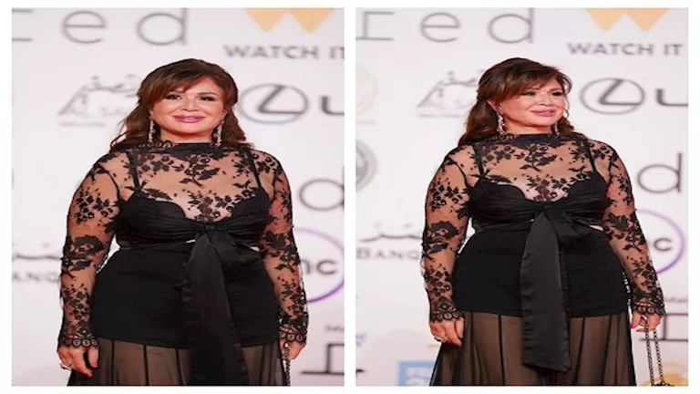 إلهام شاهين تتألق بفستان شفاف