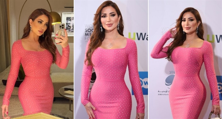 نسرين طافش فستان وردي فاخر